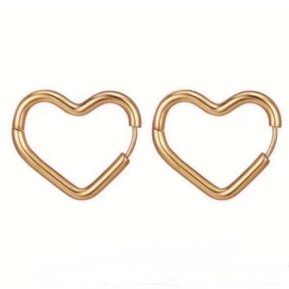 New! 18K Gold Plated Heart Huggie Earrings (1001)